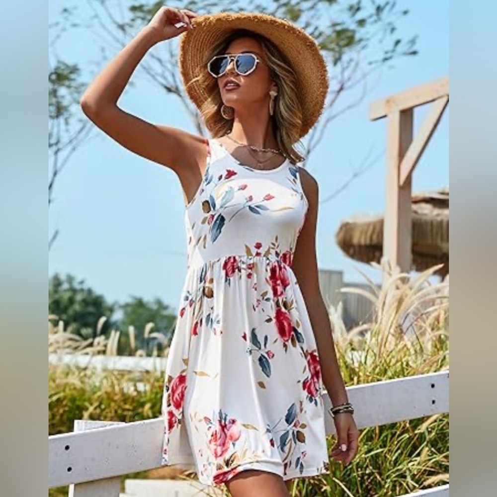 LONGYUAN Floral Sleeveless Summer Dress
